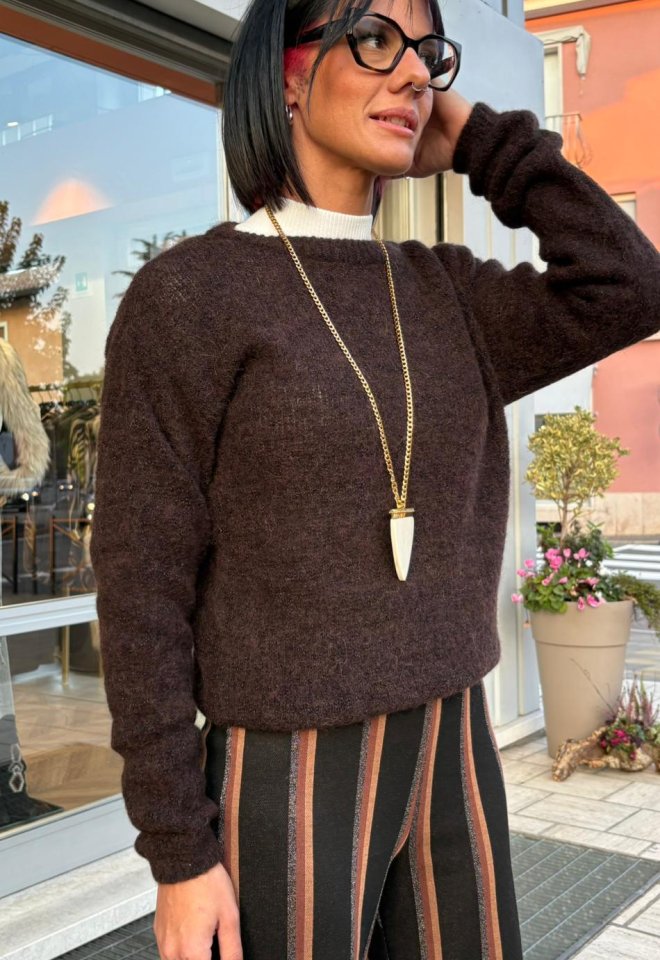 Maglione marrone in baby alpaca con lurex – Chiara Bertani - Marrone -  S