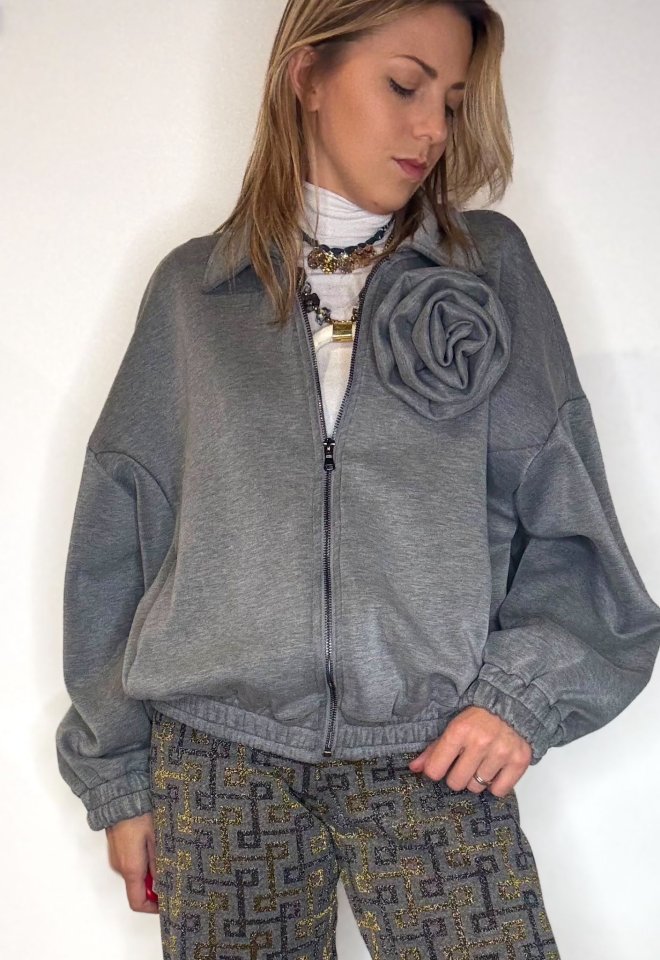 Felpa in jersey di viscosa con rosa rimovibile – Giulia Matilda - Grigio -  S
