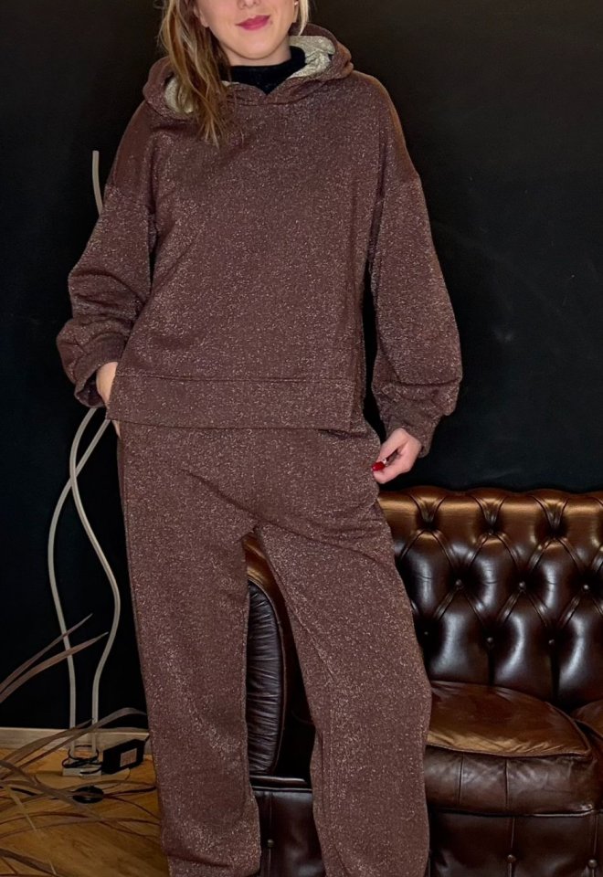 Pantalone marrone felpato con lurex Billy Musin – elastico in vita e caviglia -  S