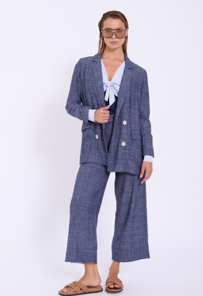 Pantaloni lino blu -  XL