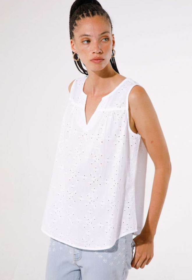 Blusa in Sangallo White - Bianco -  S
