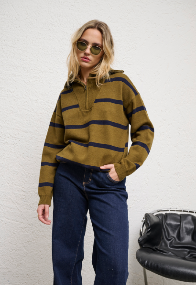 Maglione “Apollo Zip” a righe — Giulia Matilda - Verde  -  M
