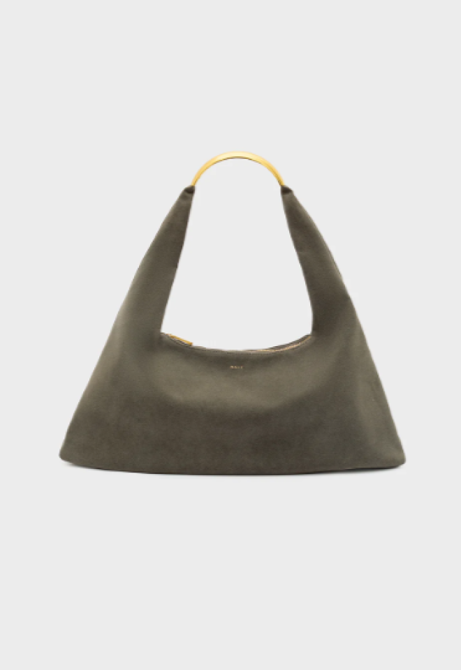  Borsa Mila a spalla effetto scamosciato con manico dorato - Grigio