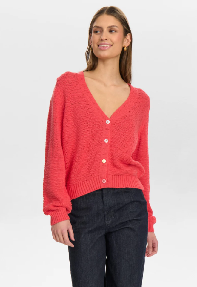 Cardigan Cropped in Cotone con Scollo a V  - Geranio -  S