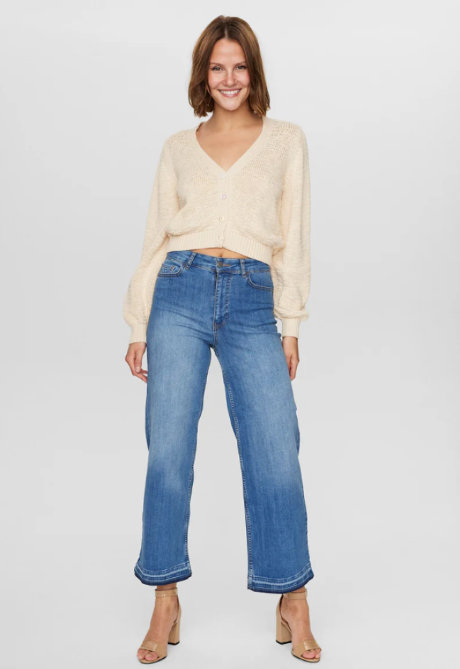 Cardigan Cropped in Cotone Cloud Dancer – Scollo a V Femminile - Cloud Dancer -  S