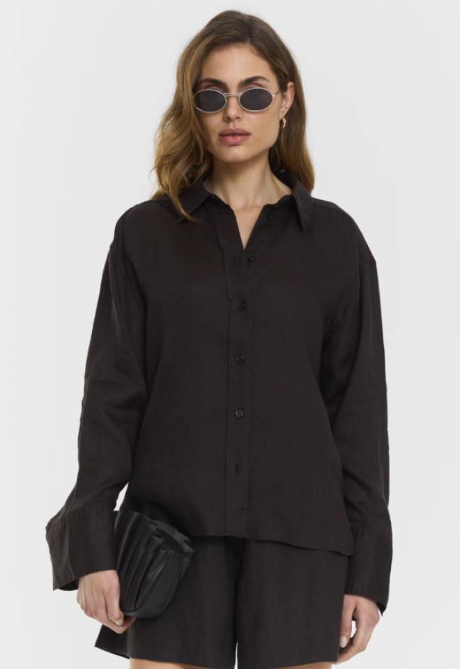 Camicia in lino color coffee Evianne -  38