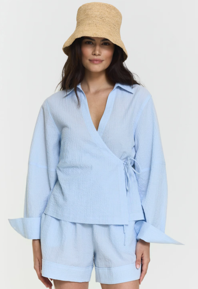 Camicia incrociata Mella a righe azzurro chiaro -  S