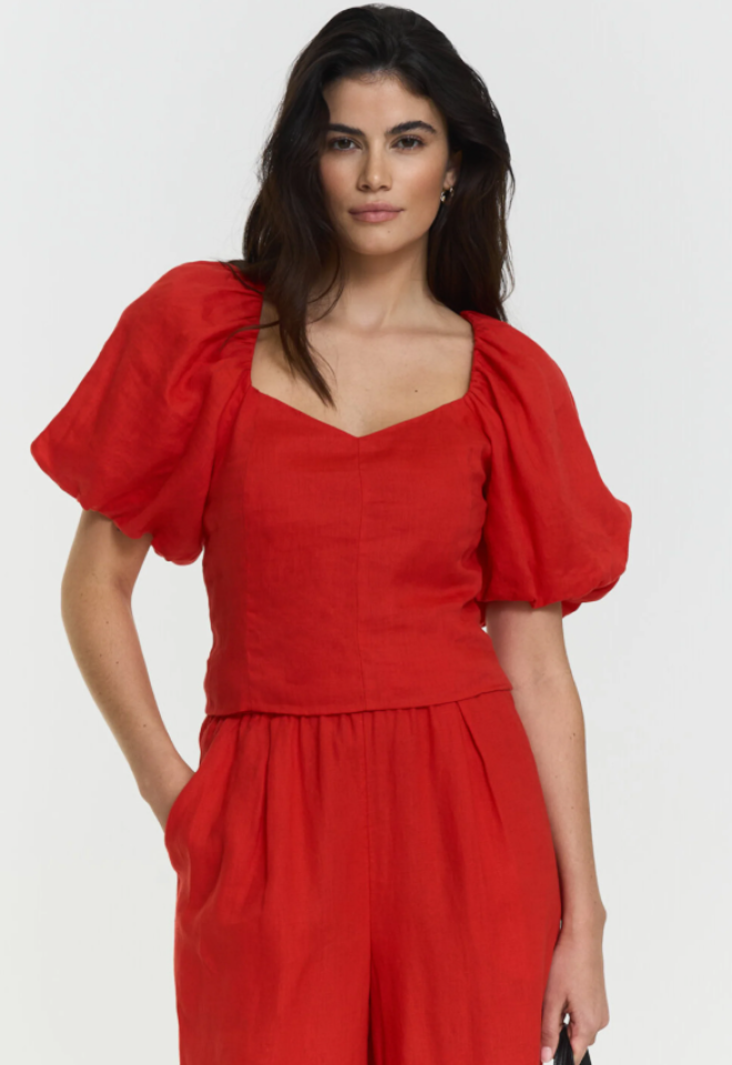Audrina Linen Top – Red | Twist & Tango -  S
