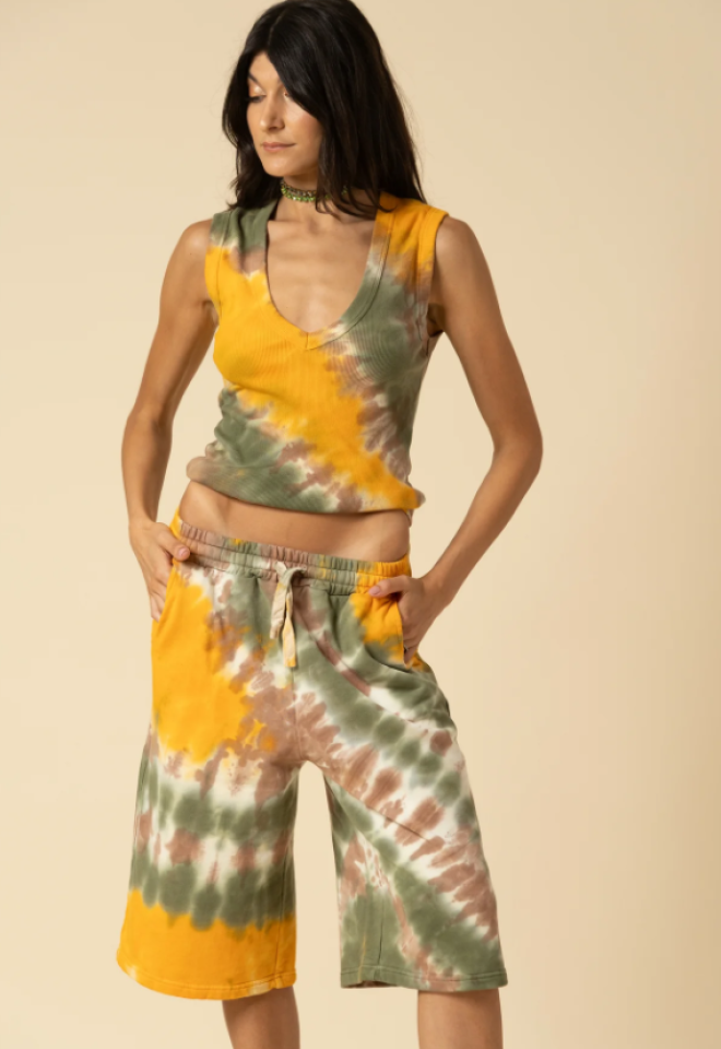 Top a Coste Tie-Dye con Scollo a V – Made in Italy -  XS/S