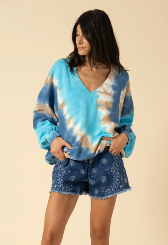 Felpa Tie Dye con Scollo a V in Cotone – Don’t Me -  taglia unica