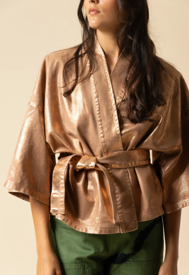Kimono Bronzo Laminato con Cintura -  taglia unica