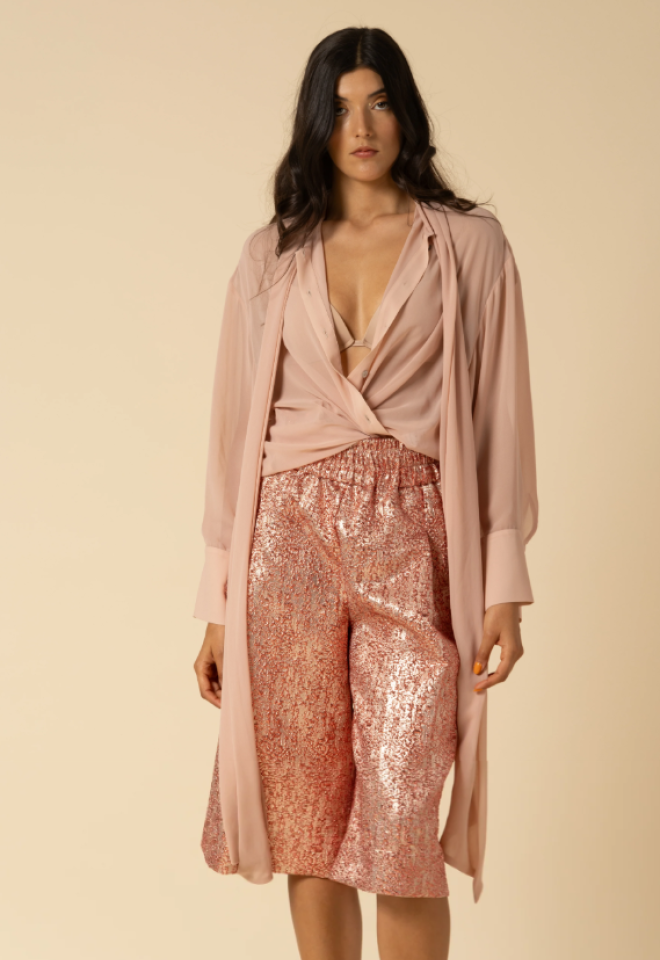 Camicia oversize in georgette con fiocco – rosa nude -  taglia unica