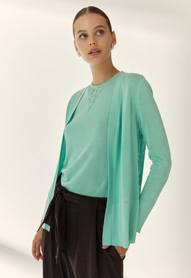 Cardigan Turchese in Viscosa con Lurex Traforato – Paz Torras -  44