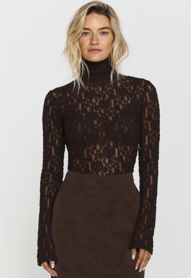 Top Maglia Dolcevita in Pizzo Mocha -  S