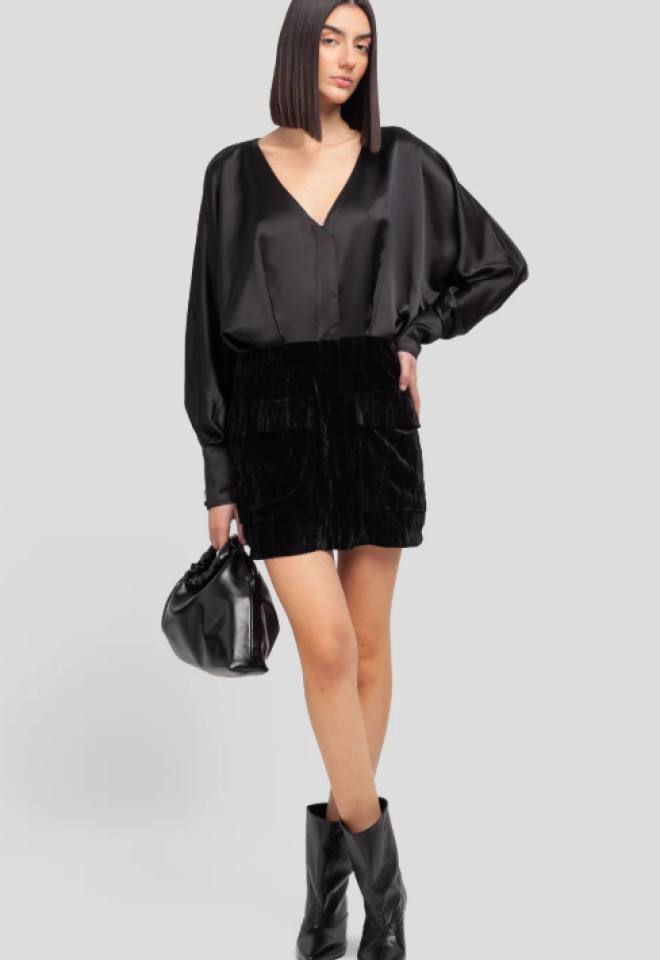 Abito Corto Bi-Tessuto in Velluto e Satin – Wheili Zeng -  S