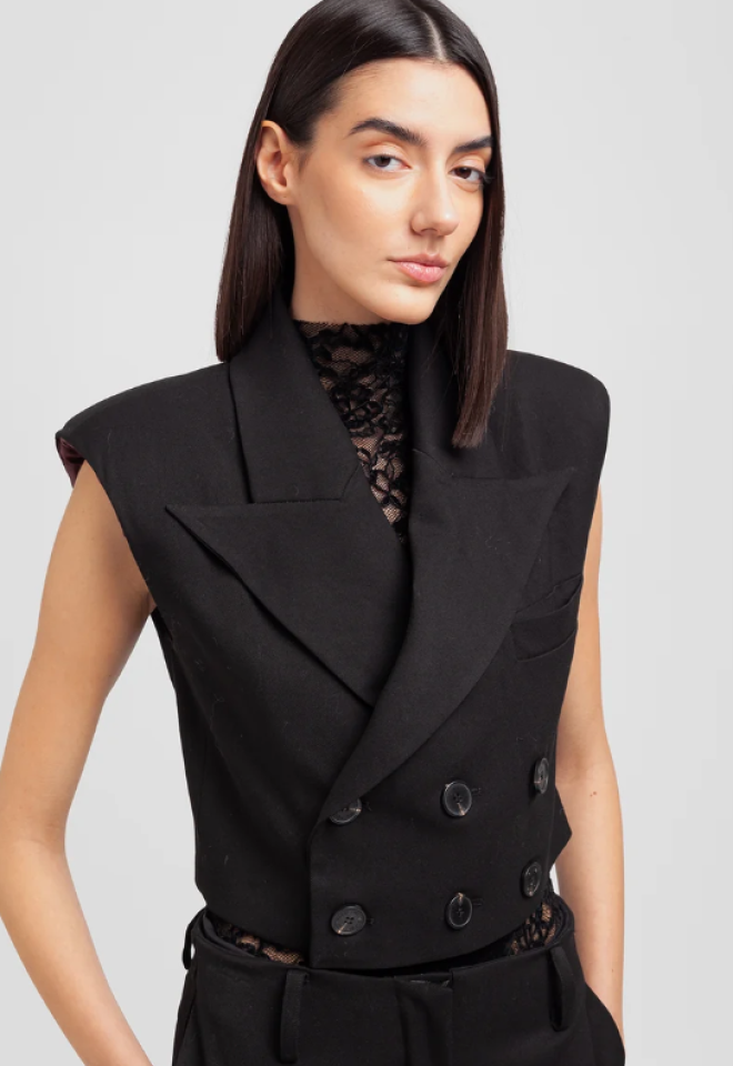Gilet Corto Doppiopetto in Gabardina – Wheili Zeng -  S
