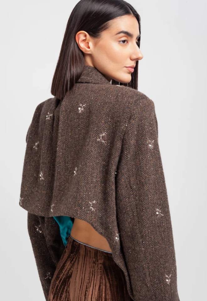Giacca Moda Asimmetrica in Misto Lana Spigato – Wheili Zeng -  S