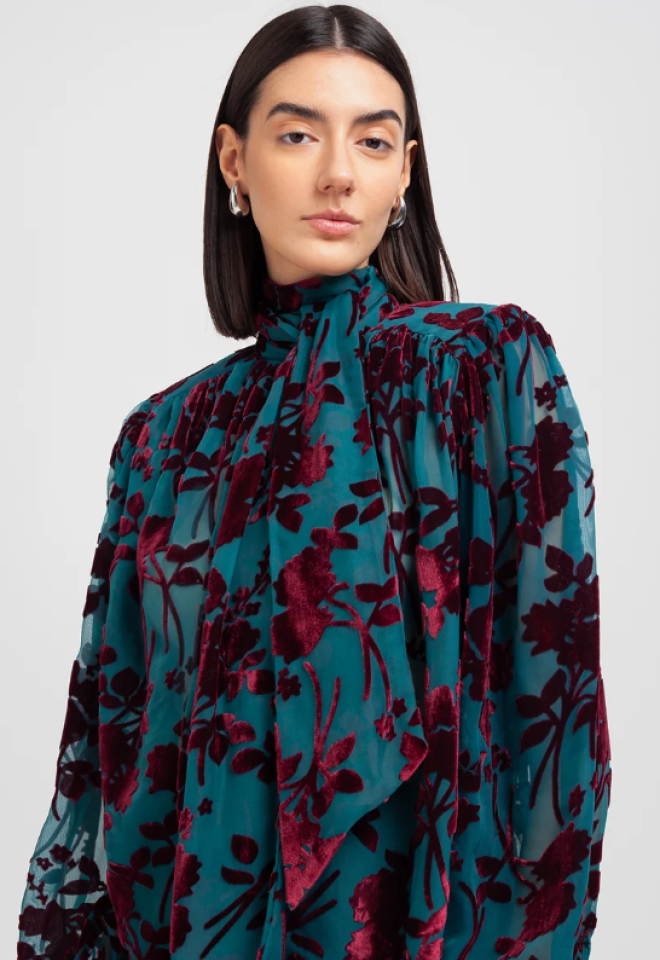 Blusa in Tessuto Devoré Floreale con Fusciacca – Wheili Zeng -  S