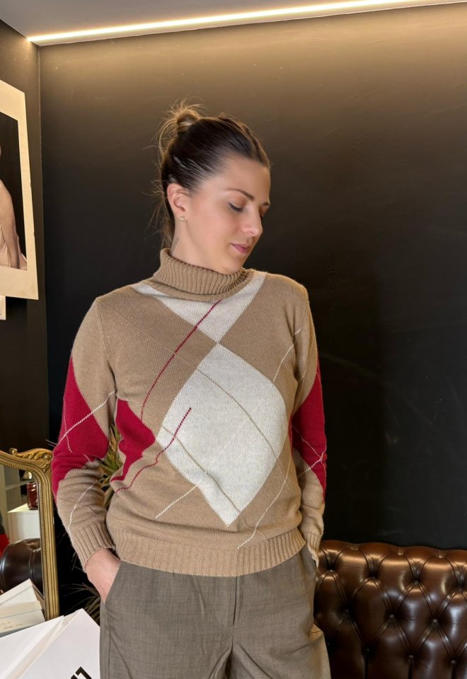 Maglioncino a rombi con collo alto -  S