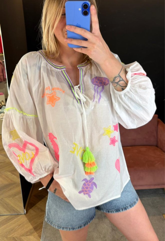 Blusa Ocean Ricamata Multicolor – Tartaruga -  S