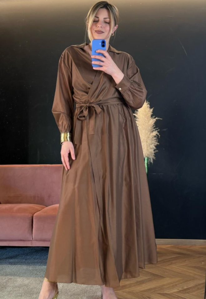 Abito Monica chemisier lungo color tabacco cioccolato -  S