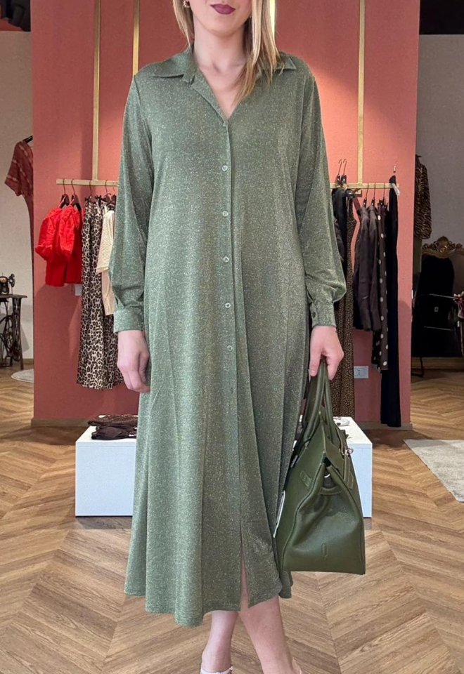 Chemisier Livio verde lurex – abito camicia Made in Italy -  M