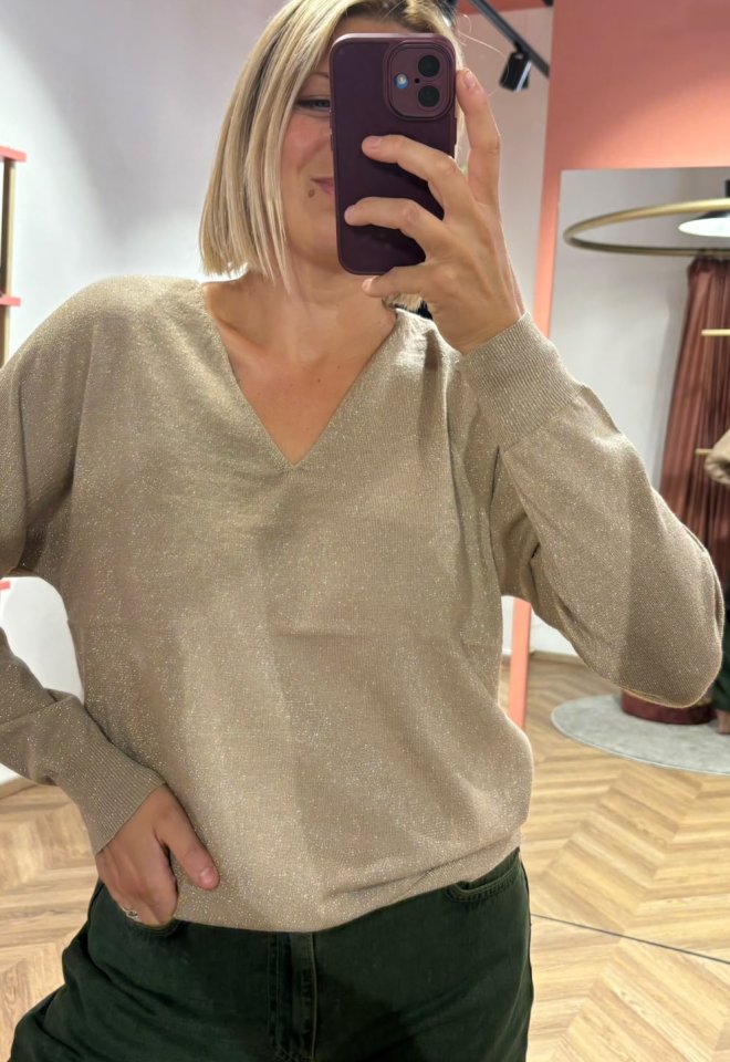 Pullover Nudaylette Oro  Brillante con Scollo a V -  S