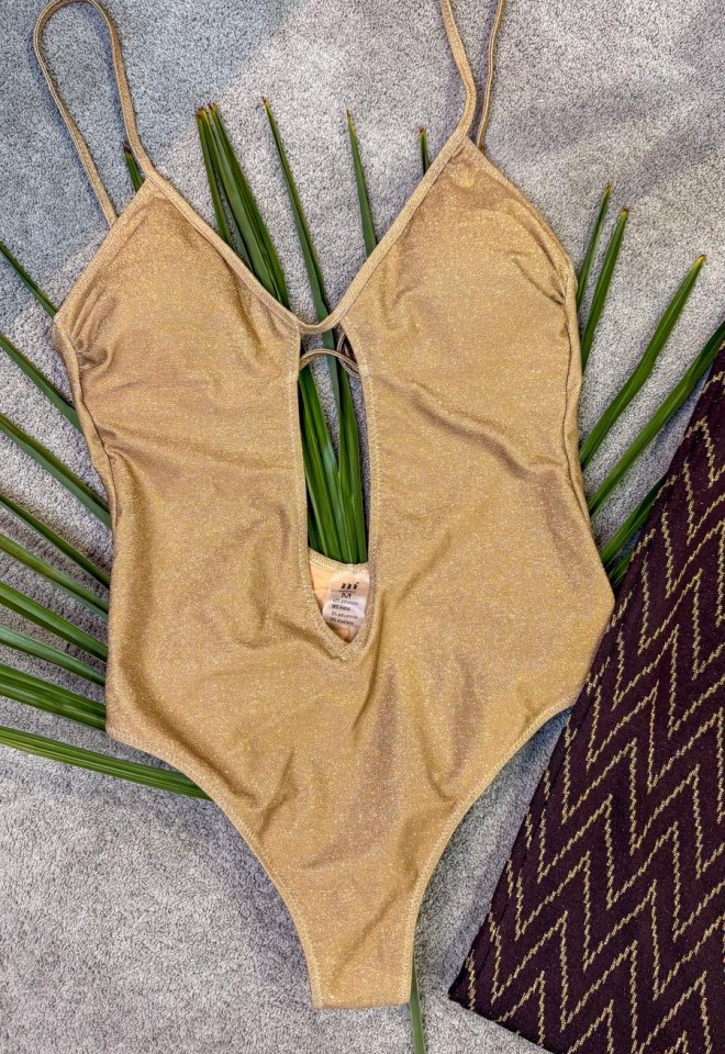 Costume intero oro lurex con scollo profondo e apertura centrale -  S