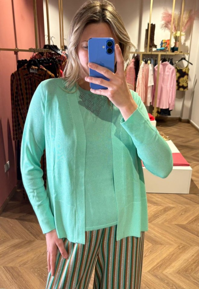 Cardigan Turchese in Viscosa con Lurex Traforato – Paz Torras -  44