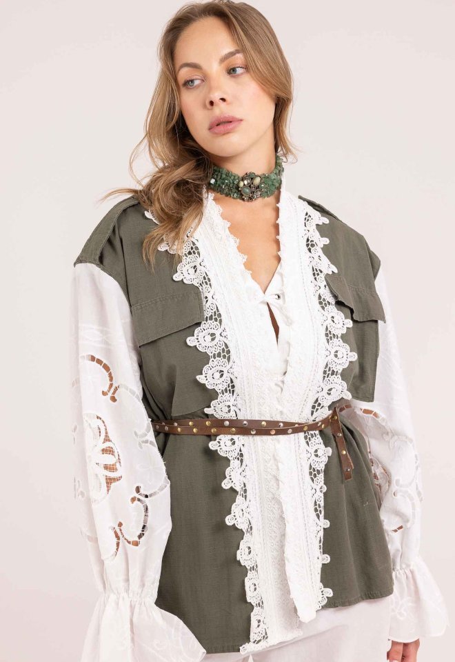 Military Jacket con Pizzo e Maniche in Sangallo – Front Street -  taglia unica