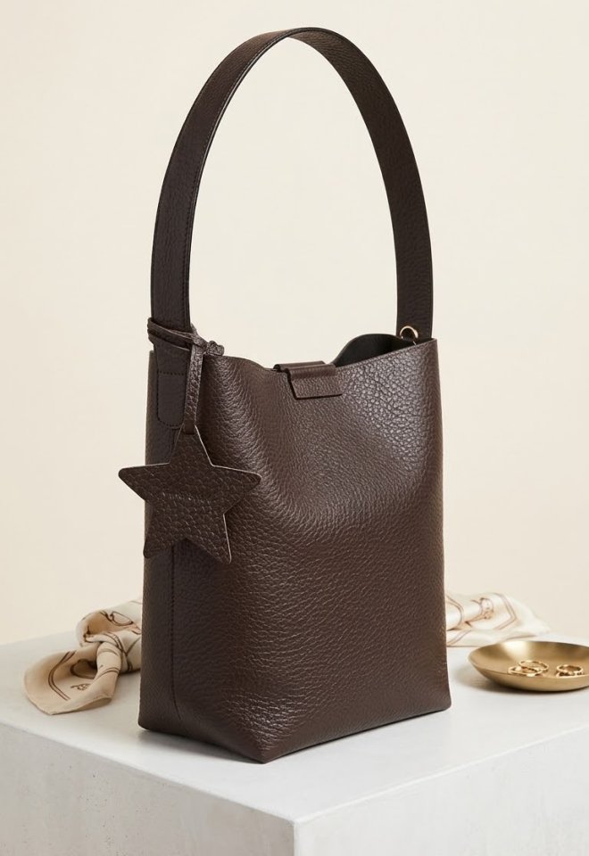 Borsa a Secchiello Modello Dora in Pelle di Cervo Bottolata – Marrone - Marrone
