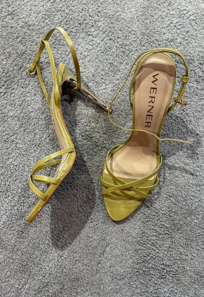 Sandalo verde in vera pelle con tacco champagne – Werner -  37