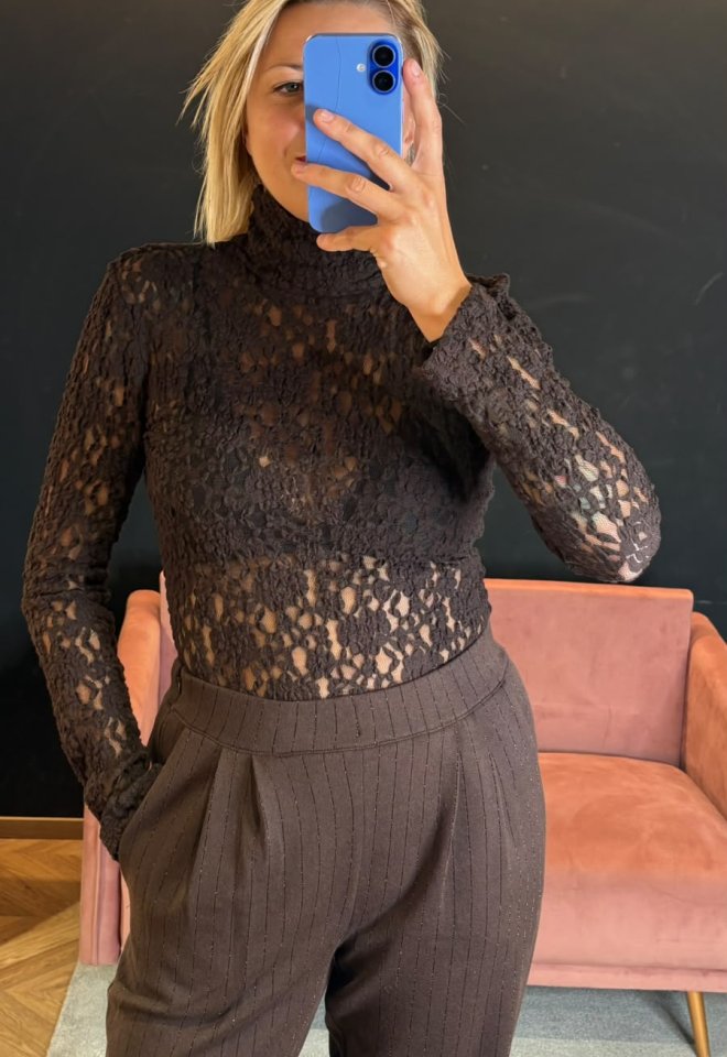 Top Maglia Dolcevita in Pizzo Mocha -  S