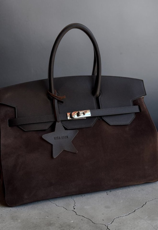 Borsa Modello Jane L in Vera Pelle e Camoscio – Fondente - Marrone
