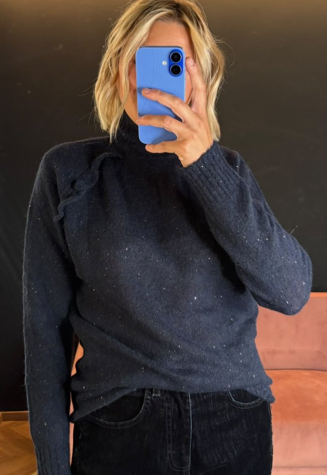 Lupetto Blu Notte con Micro Paillettes e Volant – Chiara Bertani -  S